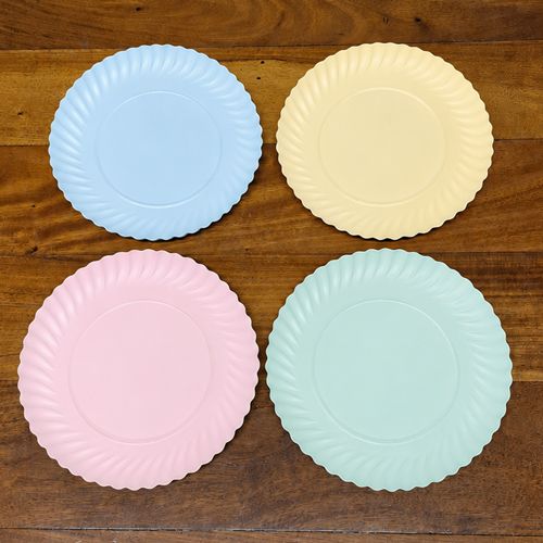 Bandejas Redondas Cartón con papel multicolor (rosa,celeste,verde, amarillo) - Pesada