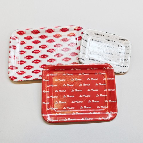 Platos rectangulares forrado con papel impreso Offset laminado con polipropileno